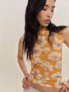 Reformation Dusk floral knit top – Orange Print Sleeveless – Size Medium